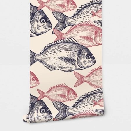Αυτοκόλλητη Ταπετσαρία τοίχου VINTAGE FISH DRAWING - Μοτίβα Sticky 2