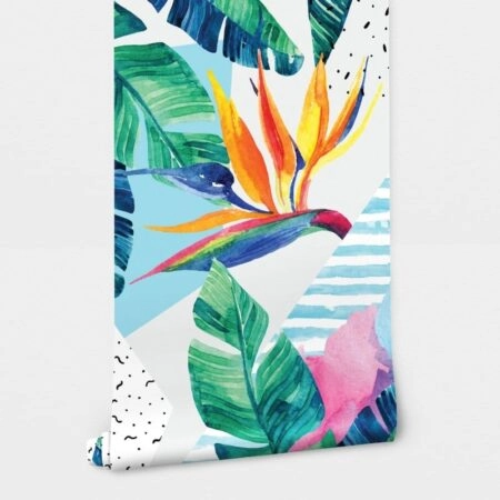 Αυτοκόλλητη Ταπετσαρία τοίχου WATERCOLOR EXOTIC FLOWERS AND LEAVES - Tropical Sticky 2