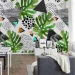 Αυτοκόλλητη Ταπετσαρία τοίχου WATERCOLOR TROPICAL LEAVES AND TRIANGLES