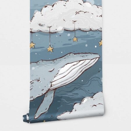 Αυτοκόλλητη Ταπετσαρία τοίχου WHALE AMONG CLOUDS AND STARS - Παιδικές Ταπετσαρίες Sticky 2