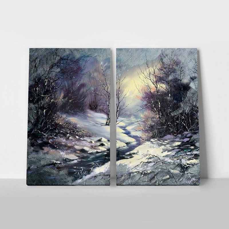 Σετ Δίπτυχος Πινακας σε καμβά WINTER RIVER
