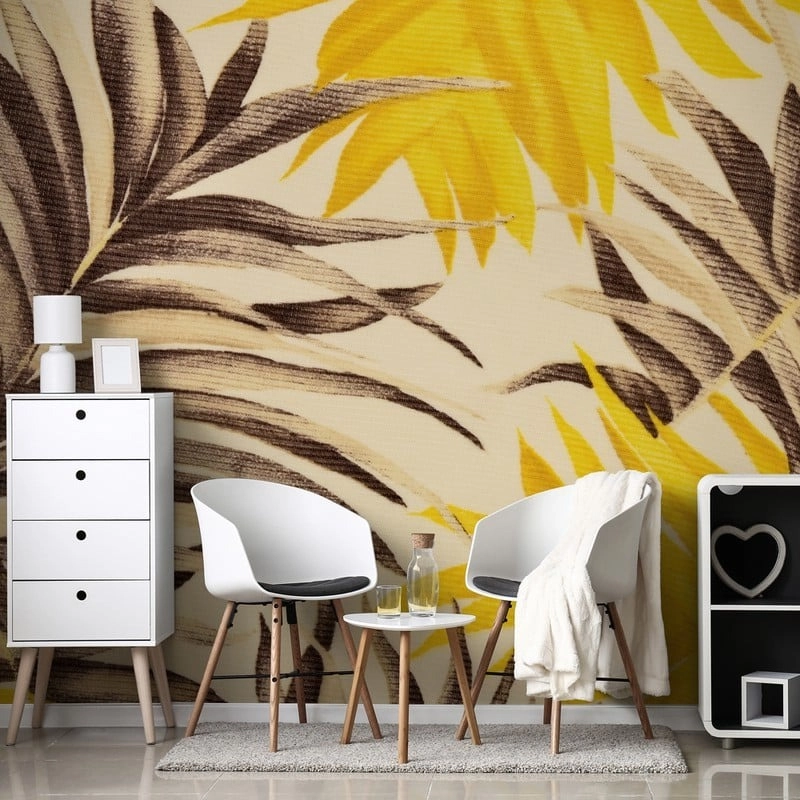 Αυτοκόλλητη Ταπετσαρία τοίχου YELLOW AND BROWN PALM LEAVES