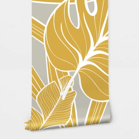 Αυτοκόλλητη Ταπετσαρία τοίχου YELLOW AND GREY TROPICAL LEAVES - Tropical Sticky 2