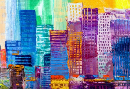 Πίνακας Πανοραμικός ABSTRACT PAINTING OF URBAN SKYSCRAPERS - Πολεις και Αρχιτεκτονικη Sticky 5