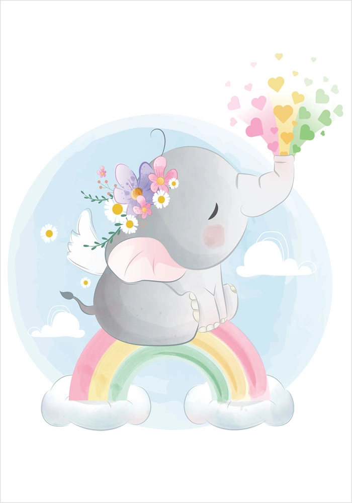 Πόστερ BABY ELEPHANT SPLASHING RAINBOW