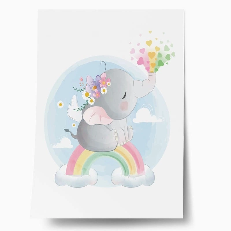 Πόστερ BABY ELEPHANT SPLASHING RAINBOW