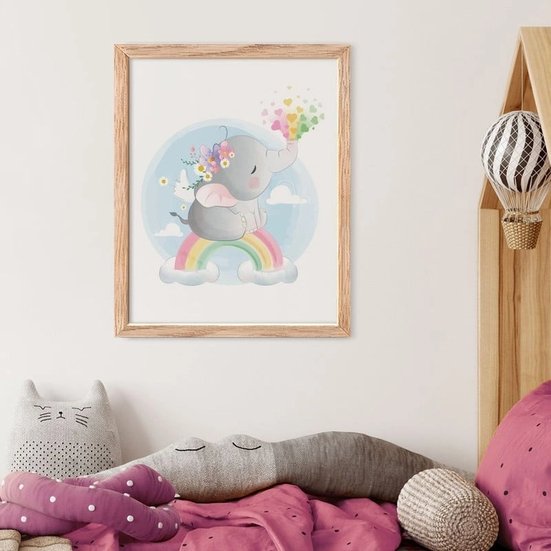 Πόστερ BABY ELEPHANT SPLASHING RAINBOW