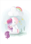 Πόστερ CUTE UNICORN SITTING UNDER RAINBOW CLOUD