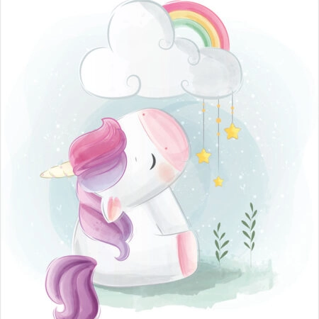 Πόστερ CUTE UNICORN SITTING UNDER RAINBOW CLOUD - Παιδικά Sticky 2