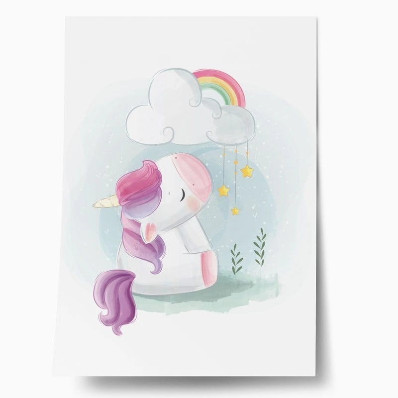 Πόστερ CUTE UNICORN SITTING UNDER RAINBOW CLOUD