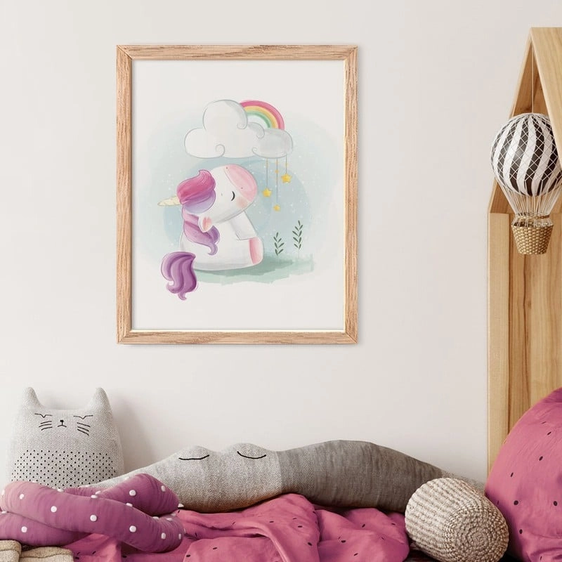 Πόστερ CUTE UNICORN SITTING UNDER RAINBOW CLOUD