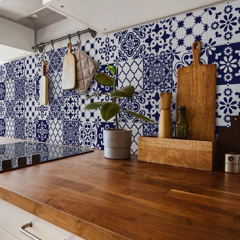 Αυτοκόλλητα Πλακάκια DARK BLUE AND WHITE CLASSIC SET 8 τμχ