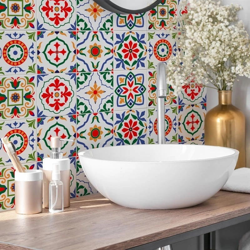 Αυτοκόλλητα Πλακάκια GREEN RED AND BLUE CLASSIC SET 8 τμχ