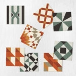 Αυτοκόλλητα Πλακάκια OLIVE AND ORANGE GEOMETRIC SET 8 τμχ