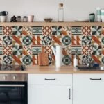 Αυτοκόλλητα Πλακάκια OLIVE AND ORANGE GEOMETRIC SET 8 τμχ