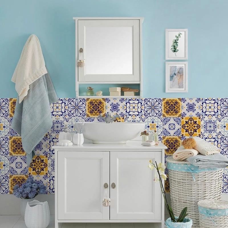 Αυτοκόλλητα Πλακάκια ORANGE AND BLUE VINTAGE SET 8 τμχ