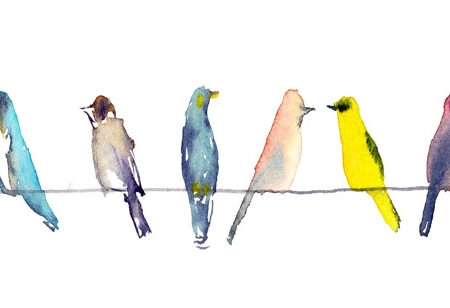 Πίνακας Πανοραμικός WATERCOLOR BIRDS ON WIRE - Πουλια Sticky 5