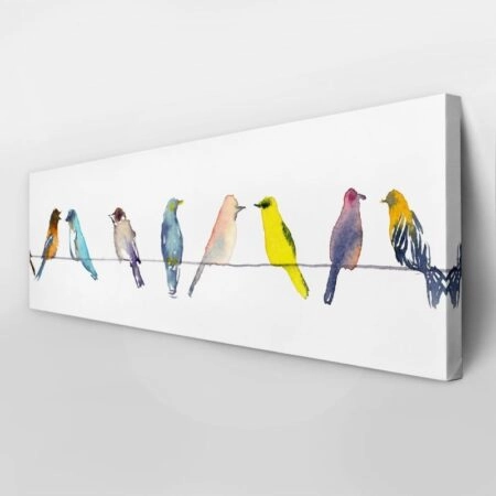 Πίνακας Πανοραμικός WATERCOLOR BIRDS ON WIRE - Πουλια Sticky 3
