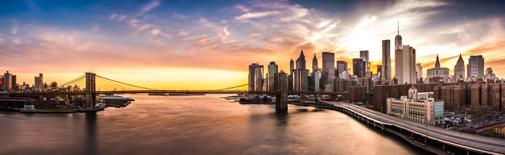 Πίνακας Πανοραμικός σε καμβά BROOKLYN BRIDGE SUNSET