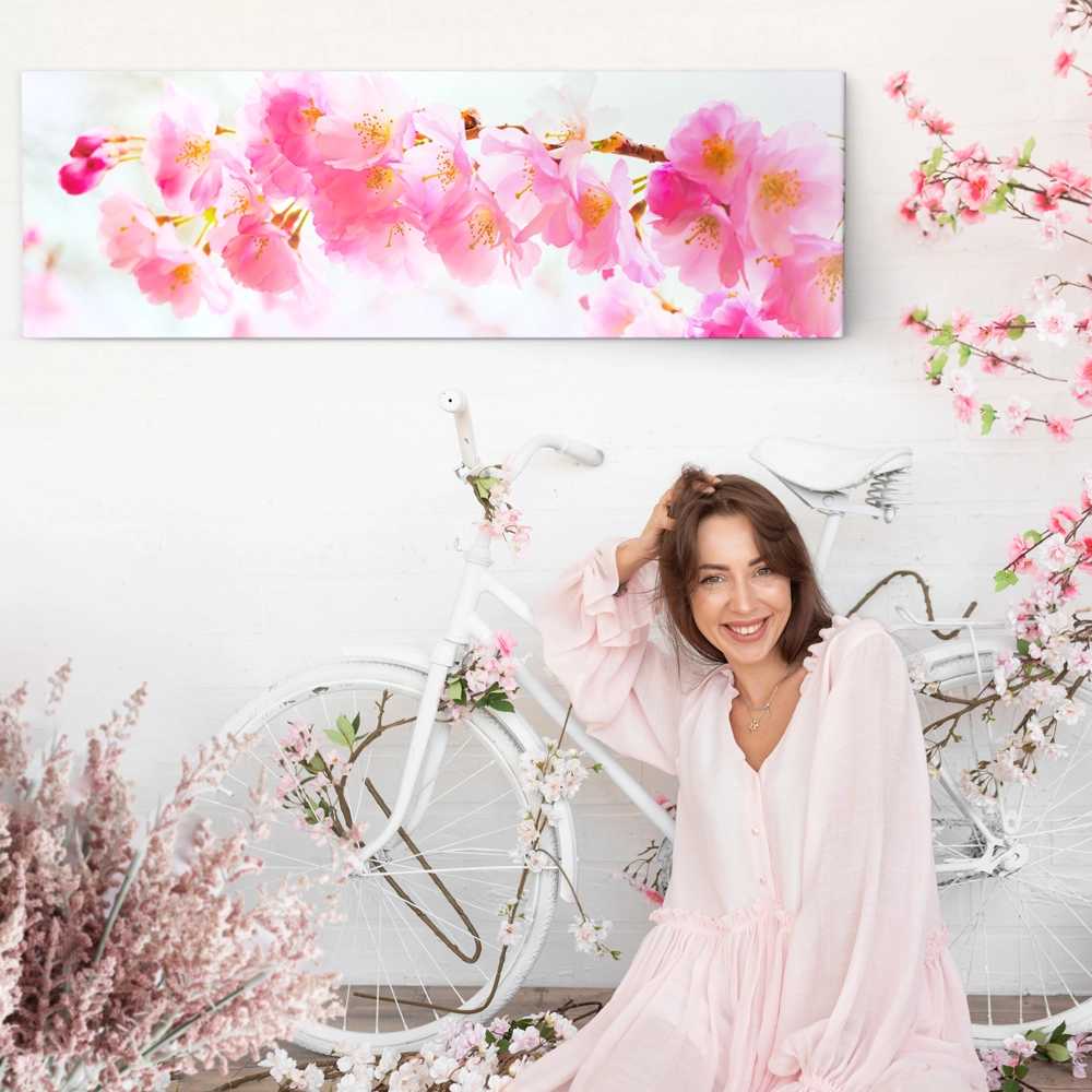 Πίνακας Πανοραμικός σε καμβά SAKURA BRANCH PINK CHERRY
