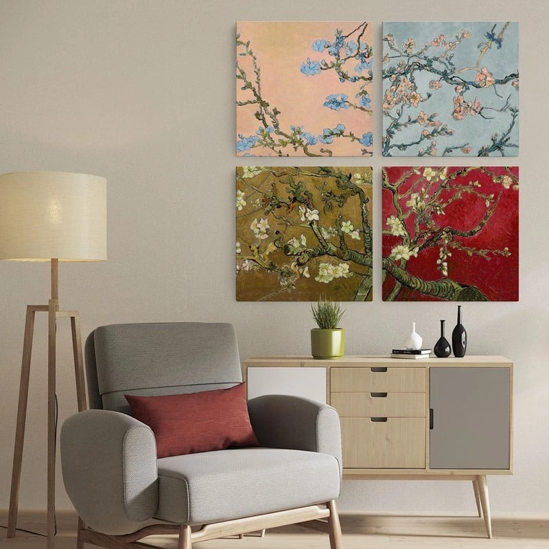 Τετράπτυχο σετ τετράγωνοι πίνακες VAN GOGH - ALMOND BLOSSOM