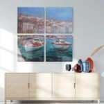 Τετράπτυχο σετ τετράγωνοι πίνακες BOATS IN HARBOR
