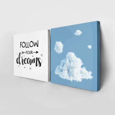 Τετράπτυχο σετ τετράγωνοι πίνακες FOLLOW YOUR DREAMS - Παιδικοι και set Sticky 3
