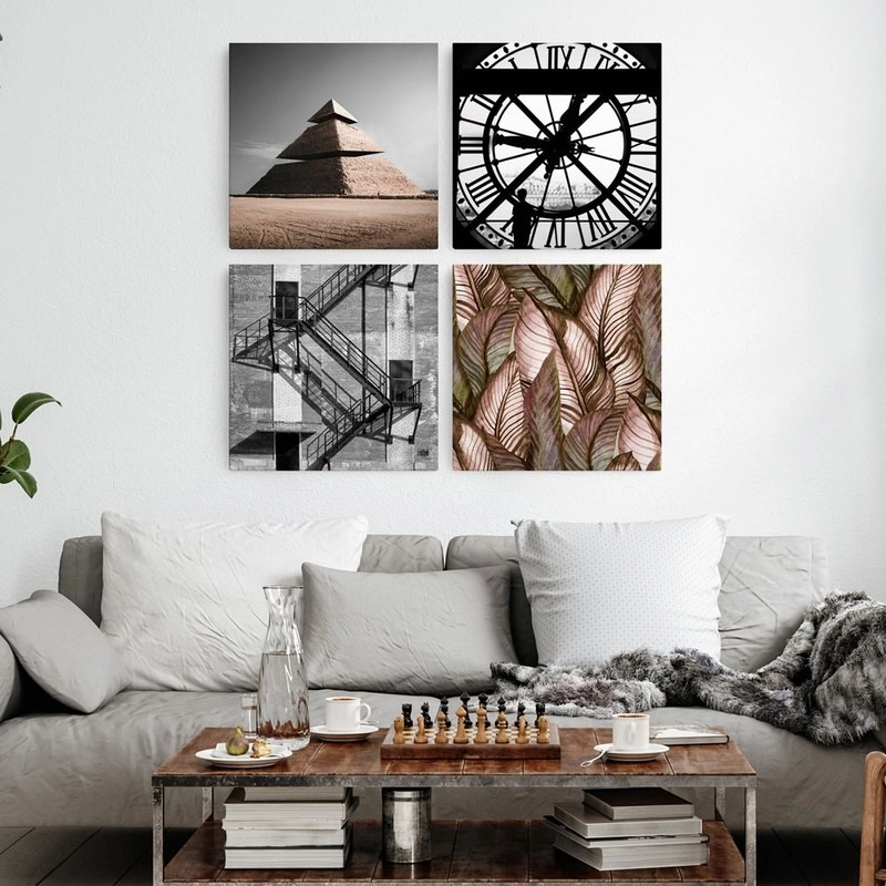 Τετράπτυχο σετ τετράγωνοι πίνακες GREY AND BLACK ABSTRACT