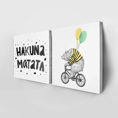 Τετράπτυχο σετ τετράγωνοι πίνακες HAKUNA MATATA - Παιδικοι και set Sticky 3