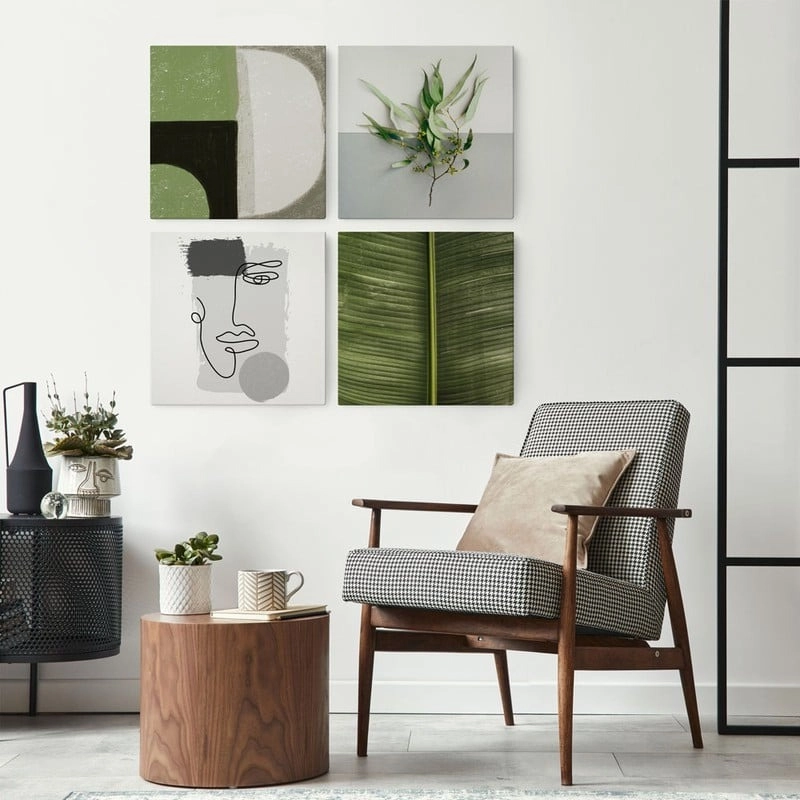 Τετράπτυχο σετ τετράγωνοι πίνακες MINIMAL ABSTRACT GREEN
