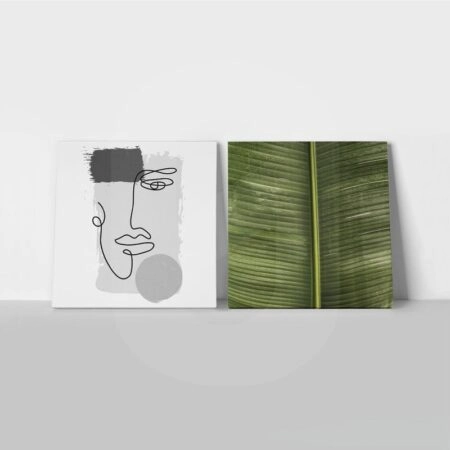 Τετράπτυχο σετ τετράγωνοι πίνακες MINIMAL ABSTRACT GREEN - Botanical - Φυτα Sticky 2