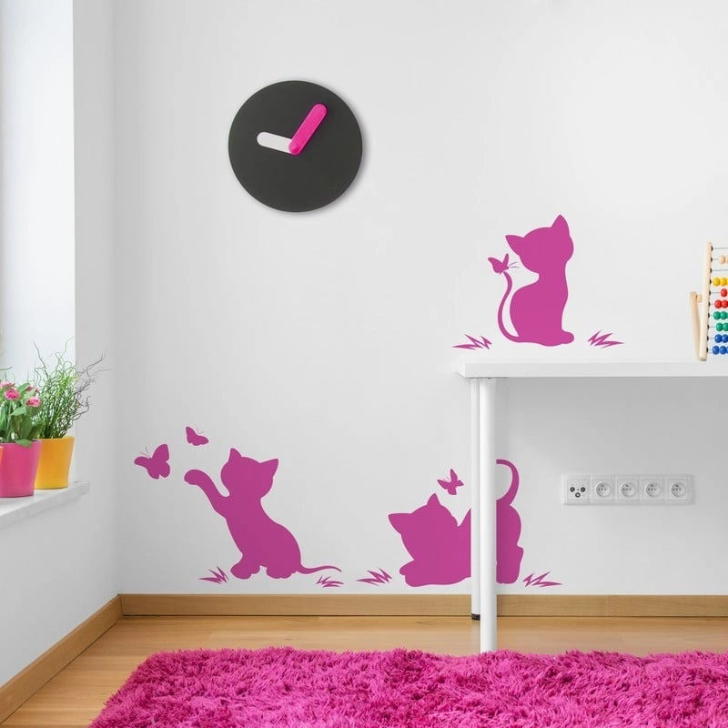 Αυτοκόλλητο τοίχου SILHOUETTES OF CATS WITH BUTTERFLIES