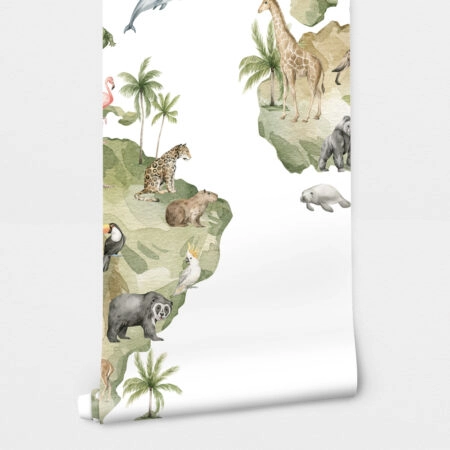 Αυτοκόλλητη Ταπετσαρία τοίχου MAP WITH ANIMALS AND NATURAL ELEMENTS - Παιδικές Ταπετσαρίες Sticky 2