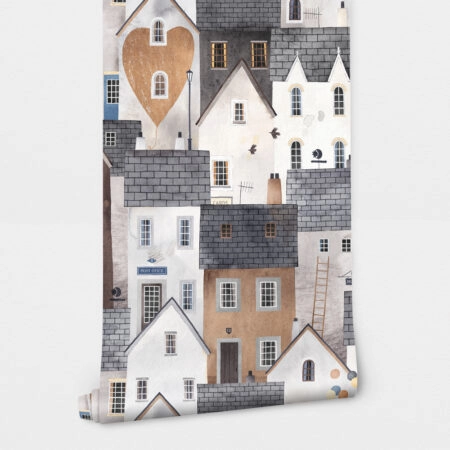 Αυτοκόλλητη Ταπετσαρία τοίχου PASTEL HOUSES PATTERN - Παιδικές Ταπετσαρίες Sticky 2