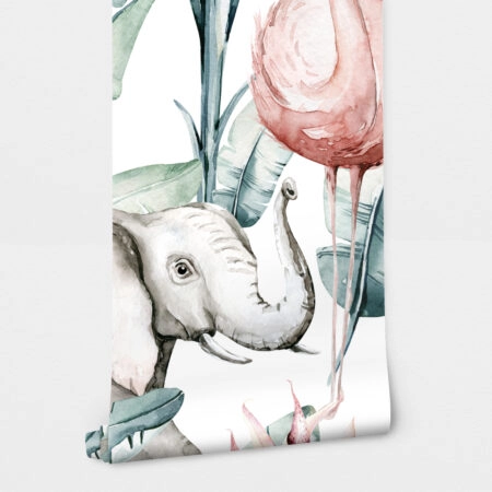 Αυτοκόλλητη Ταπετσαρία τοίχου TROPICAL FLAMINGO AND ELEPHANT - Tropical Sticky 2