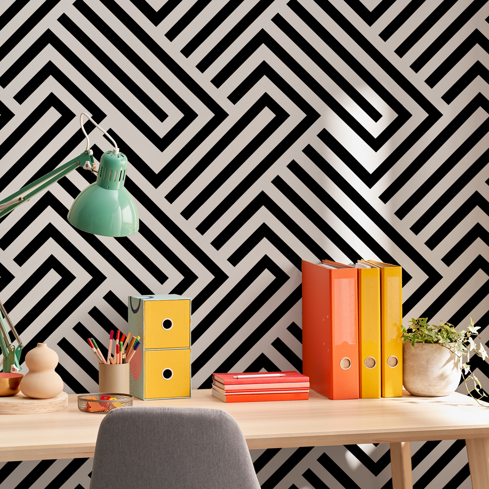 Αυτοκόλλητη Ταπετσαρία τοίχου BLACK & WHITE GEOMETRIC PATTERN