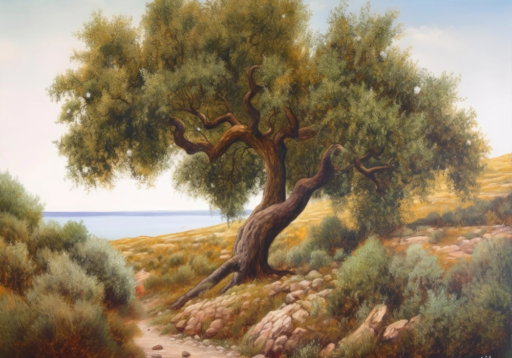 Πινακας σε καμβά OLIVE PATH TO THE SEA