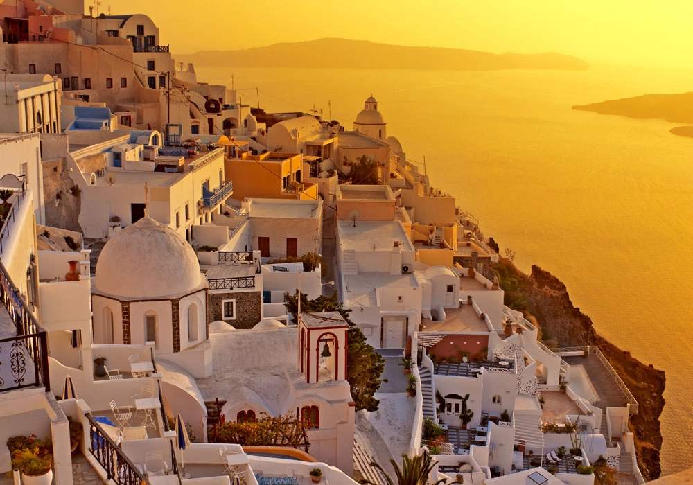 Πινακας σε καμβά AMAZING SUNSET OIA VILLAGE SANTORINI ISLAND
