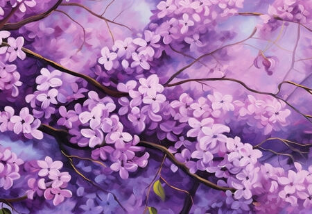 Πίνακας Πανοραμικός σε καμβά BLOSSOMING TREE WITH VIOLET FLOWERS - Ανθη Δεντρων Sticky 5