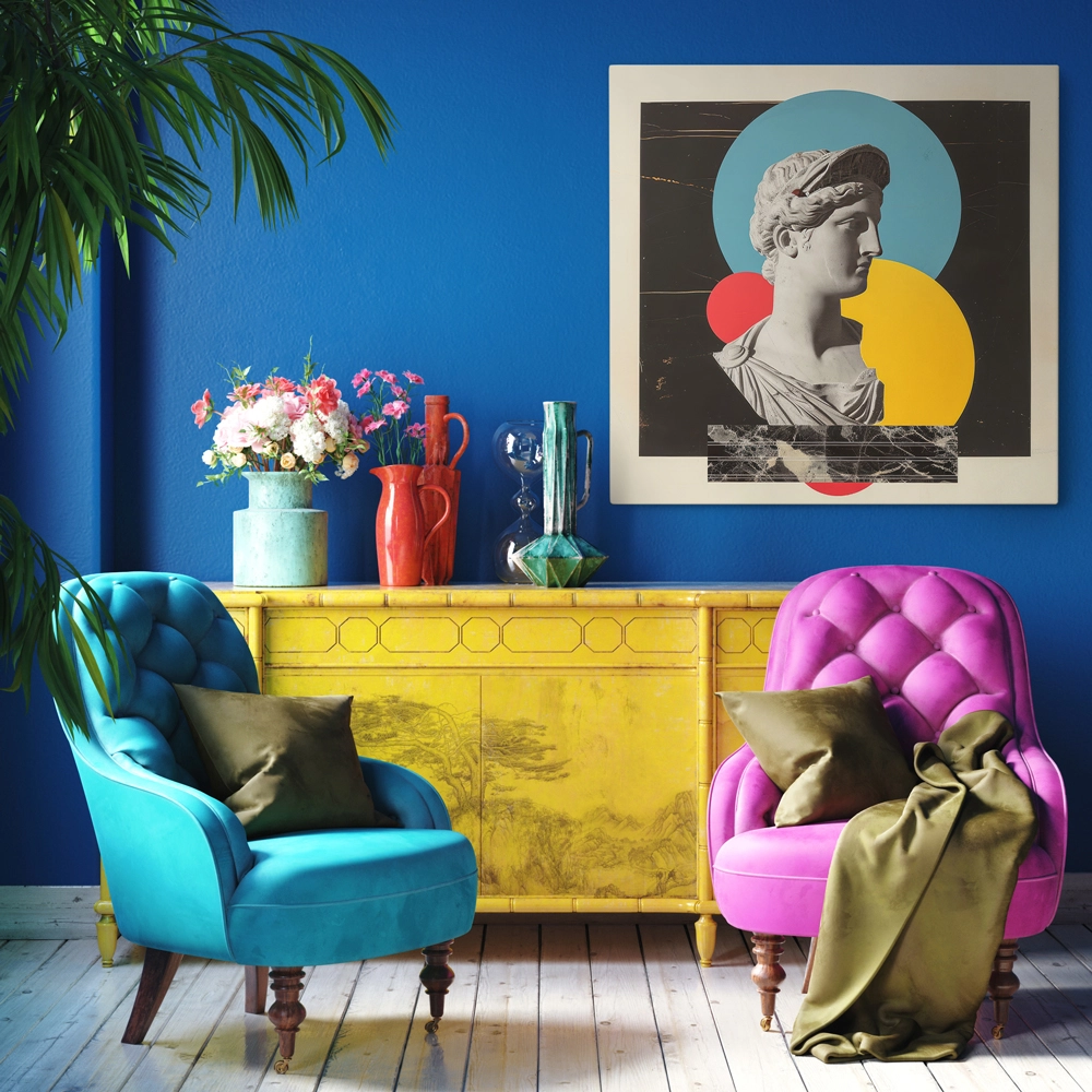 Πίνακας Τετράγωνος COLLAGE WITH SCULPTURE AND COLORFUL ELEMENTS