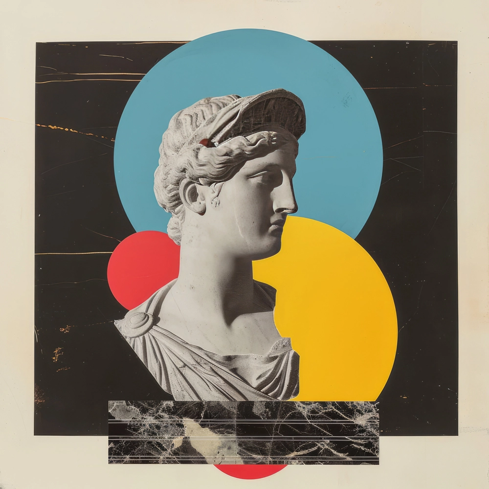 Πίνακας Τετράγωνος COLLAGE WITH SCULPTURE AND COLORFUL ELEMENTS