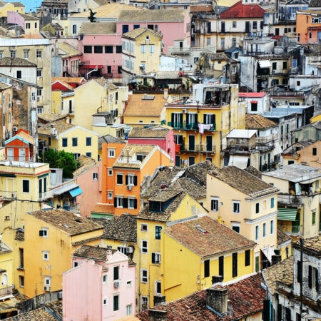 Πινακας σε καμβά CORFU HOUSES - Παραθαλασσιες πολεις και χωρια Sticky 4