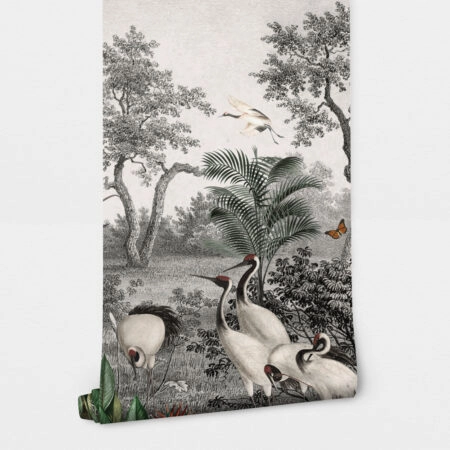 Αυτοκόλλητη Ταπετσαρία τοίχου CRANES IN FOREST PAINTING - Tropical Sticky 2