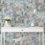 Αυτοκόλλητη Ταπετσαρία τοίχου FLORAL PATTERN WITH CUTE BIRDS