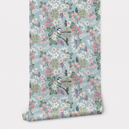 Αυτοκόλλητη Ταπετσαρία τοίχου FLORAL PATTERN WITH CUTE BIRDS - Floral - Λουλουδια Sticky 2
