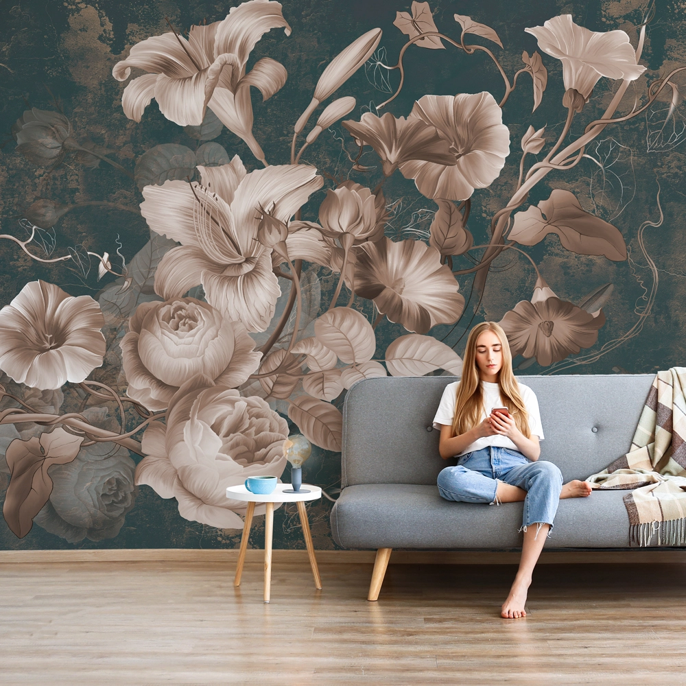Αυτοκόλλητη Ταπετσαρία τοίχου HORN FLOWERS PAINTING