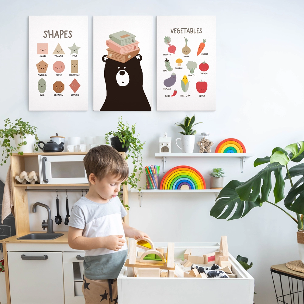 Σετ Τριπτυχος Πινακας σε καμβά LEARNING BEAR