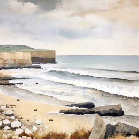 Πινακας σε καμβά PAINTING OF THE  SEASCAPE WITH ROCK SHORE - Παραλιες Sticky 5