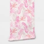 Αυτοκόλλητη Ταπετσαρία τοίχου PINK TROPICAL LEAVES