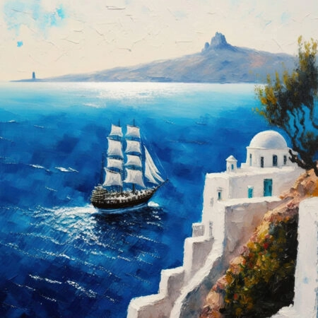 Πινακας σε καμβά SEASCAPE OF SANTORINI OIL PAINTING - Νησια Sticky 5